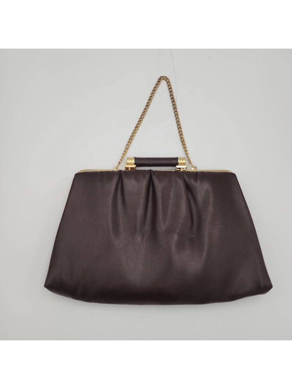 Vtg Ande Handbag Women Brown Leather Pleats Satchel Chain Strap Purse Clutch Bag